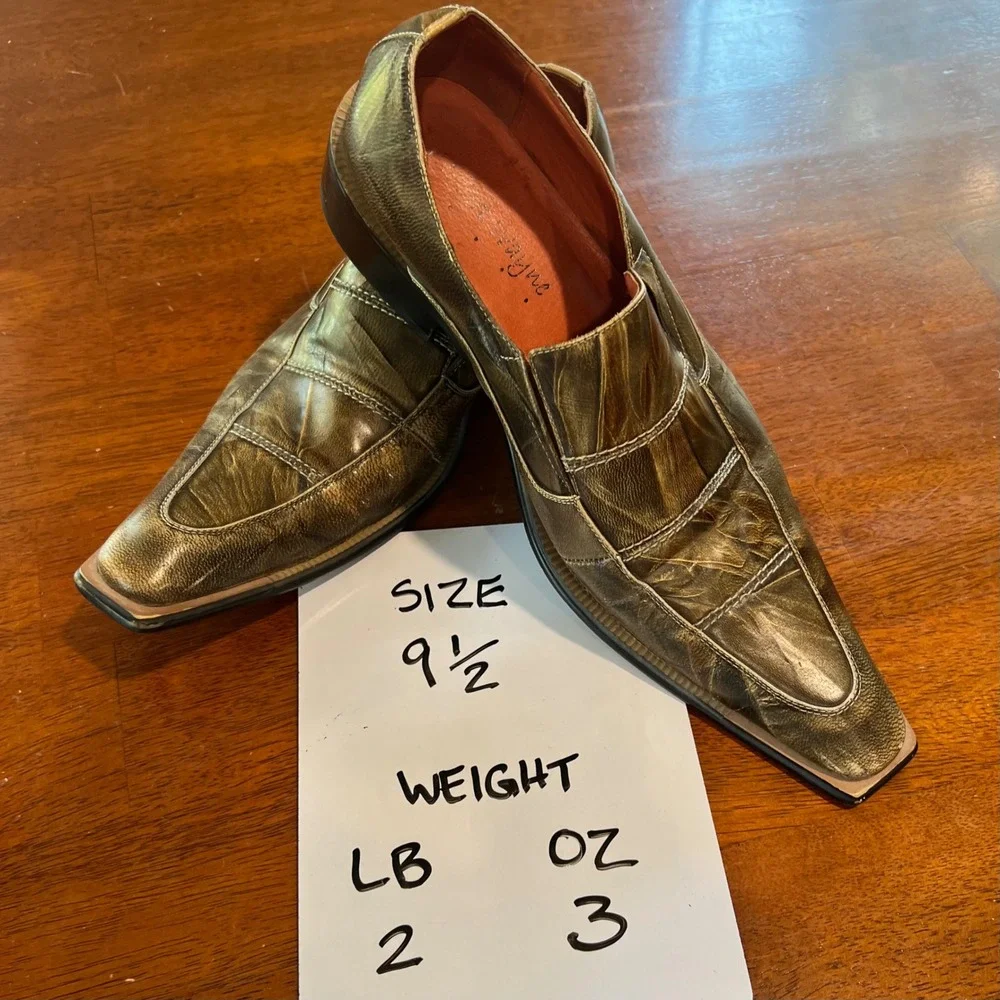 Robert Wayne Island Mens Dress‎ Loafers Shoes Square Toe Bronze Metallic 9.5